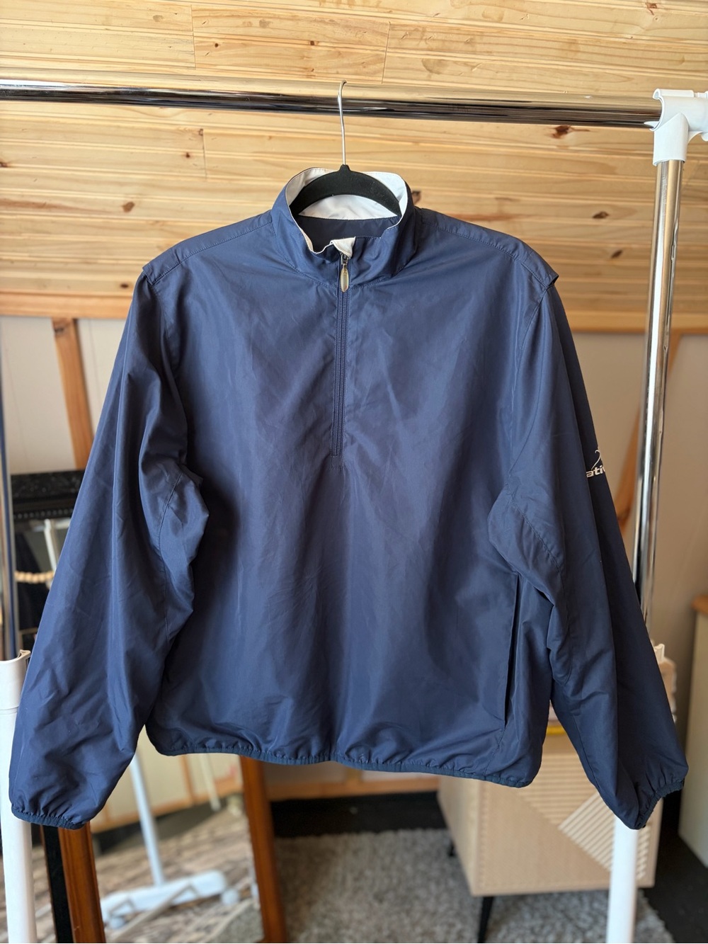 Vintage Women’s Ativa Classic Navy Half-Zip Windbreaker Pullover Size L Baggy